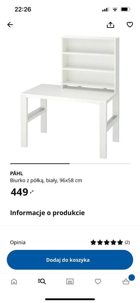 Biurko ikea pahl biale nadstawka półki