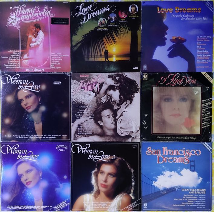 Романтичні рок,поп збірники з списками композицій.Вінілові платівки.