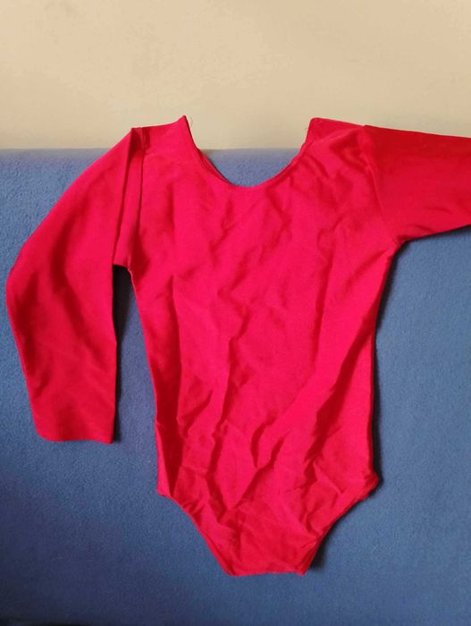 strój akrobatyka 116/120 cm+ baletki 32  body czerwone 6/7 lat