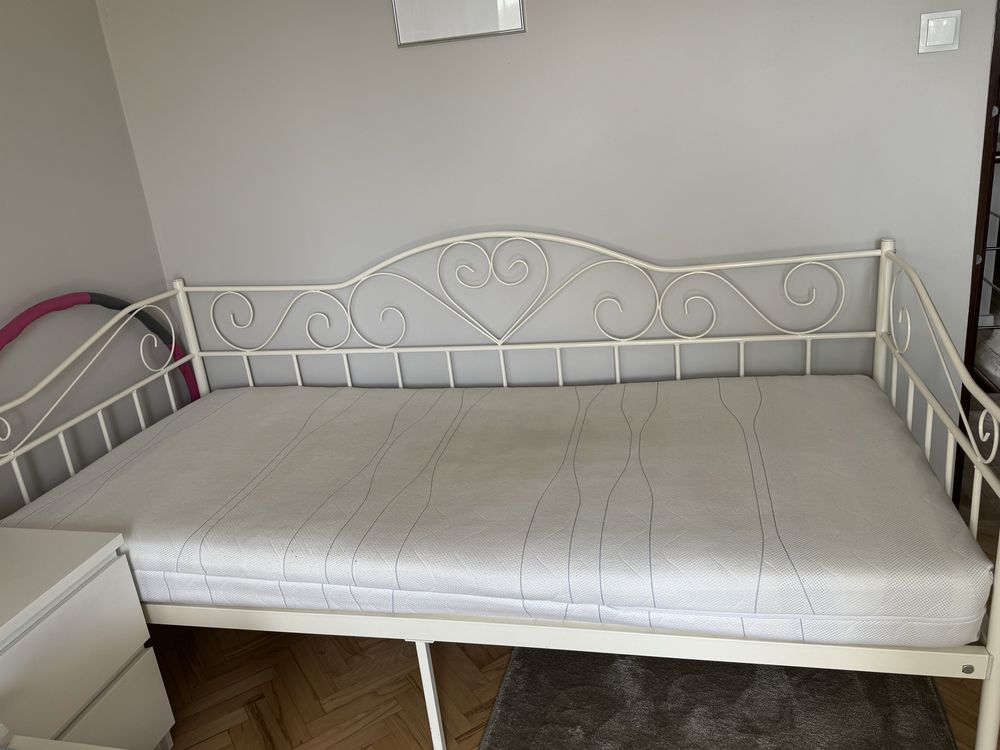 Łóżko metalowe białe plus materac dwustronny 90 na 200 cm