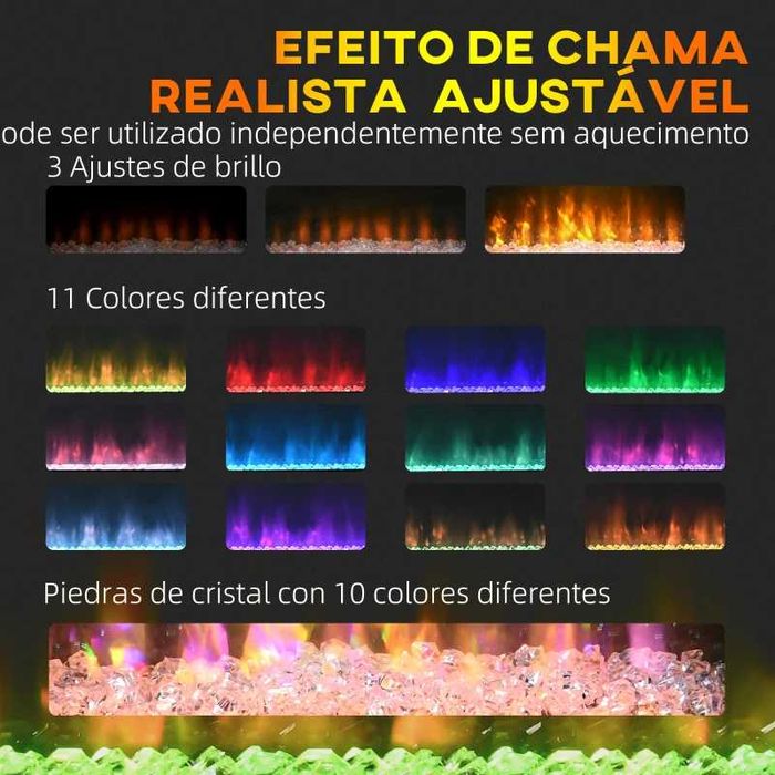 Lareira elétrica com chama ajustável e temporizador, branco