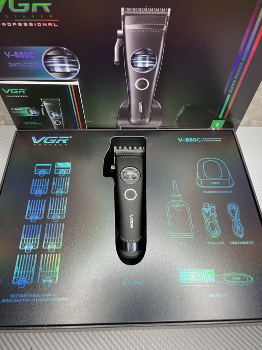 Машинка для стрижки VGR V-880C BLACK,11 насадок,LED|Док-Станція|