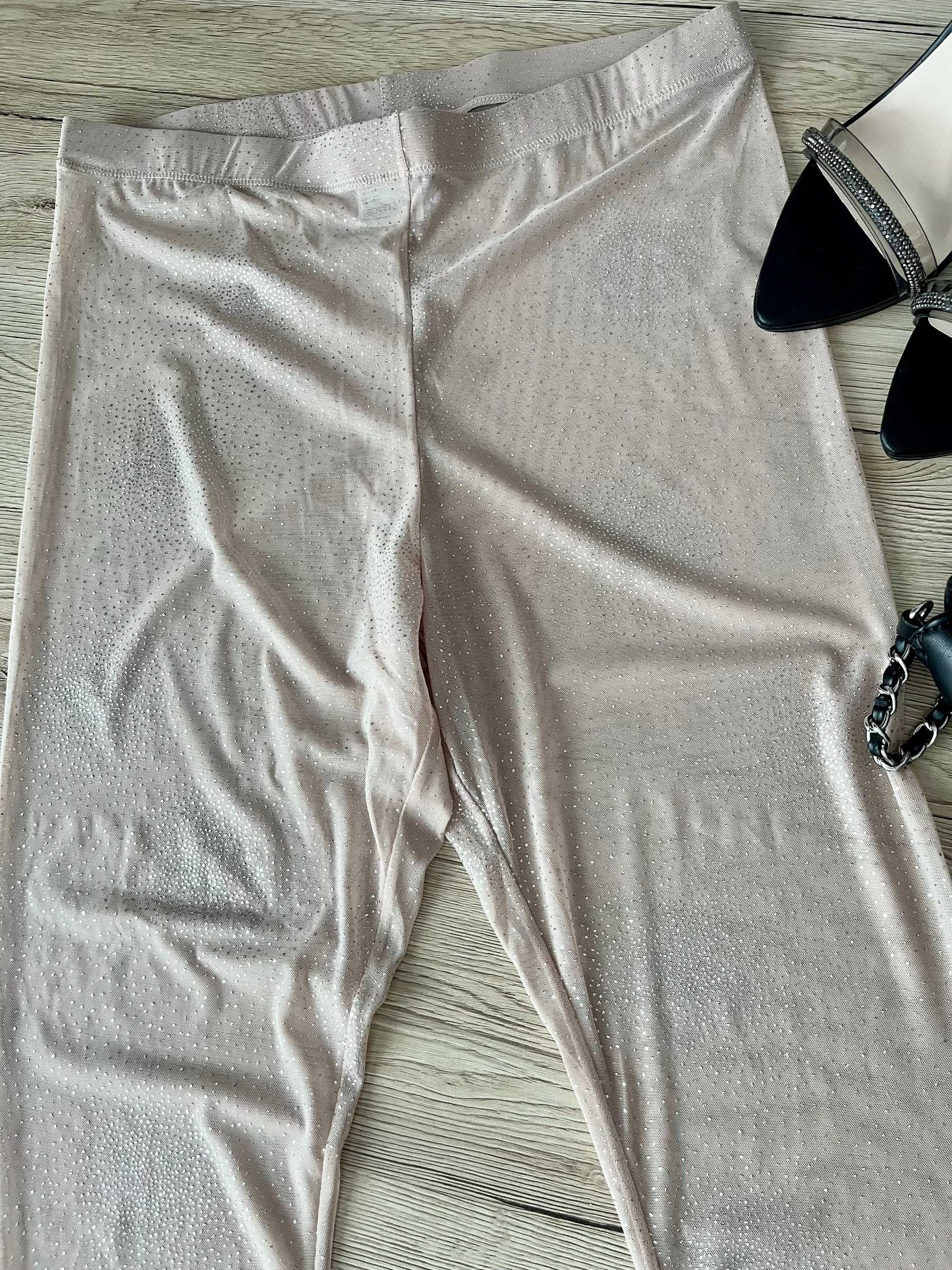 Spodnie leginsy rajstopy błyszczące z diamencikami cekiny H&M L/40
