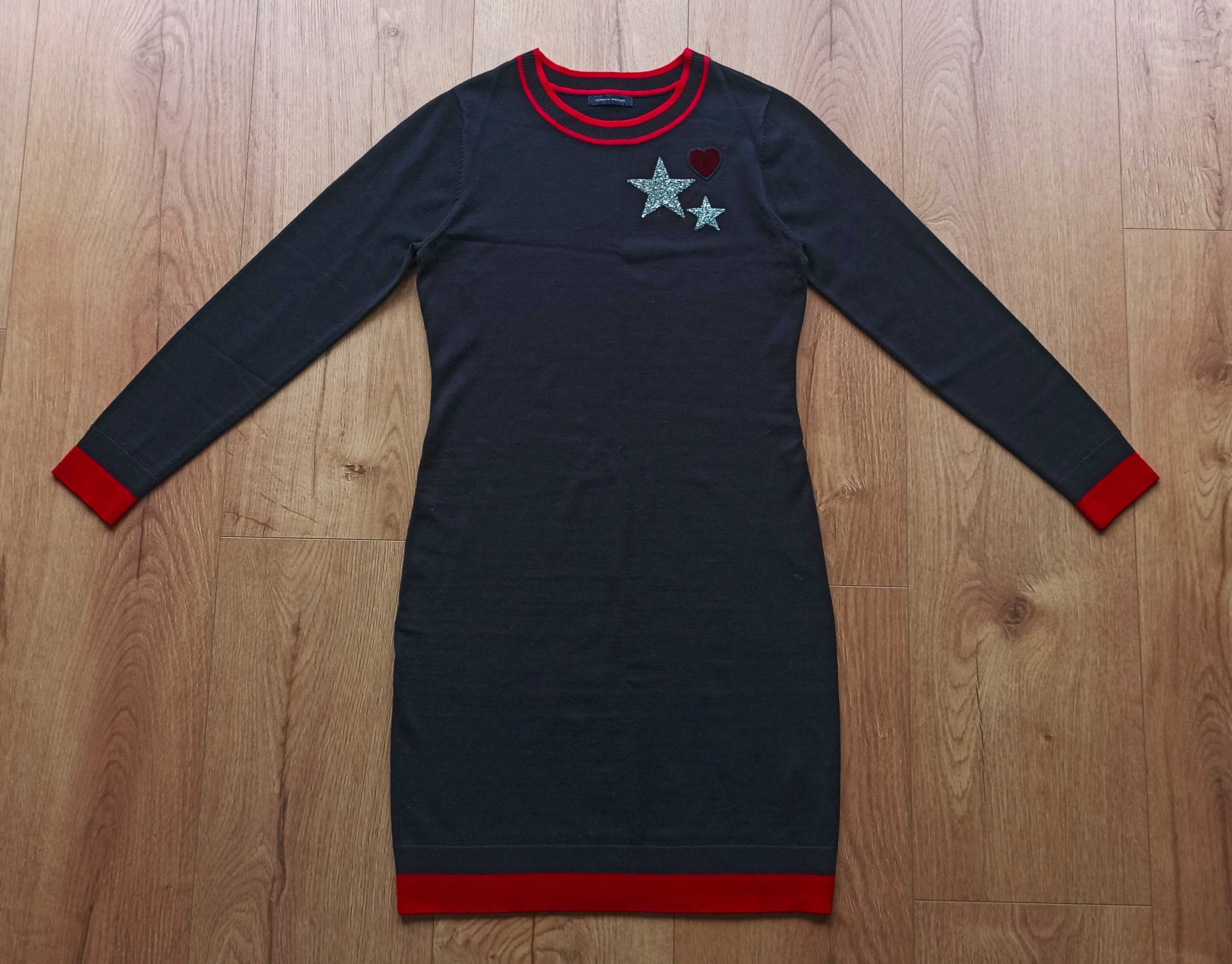 TOMMY HILFIGER Oryginalny Sweter Sweterek Sukienka Dlugi Naszywki