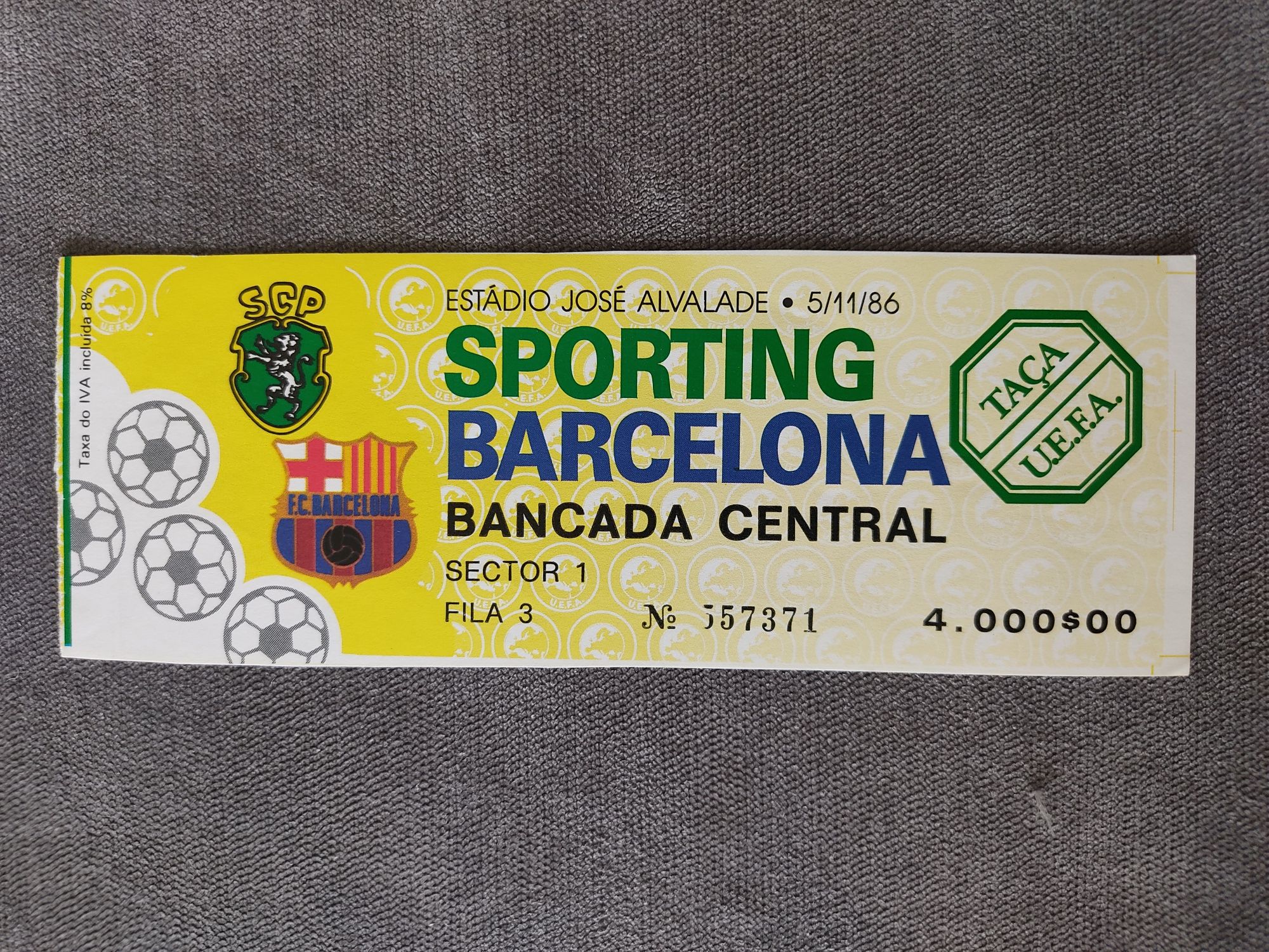 Bilhete Sporting Barcelona UEFA 1986