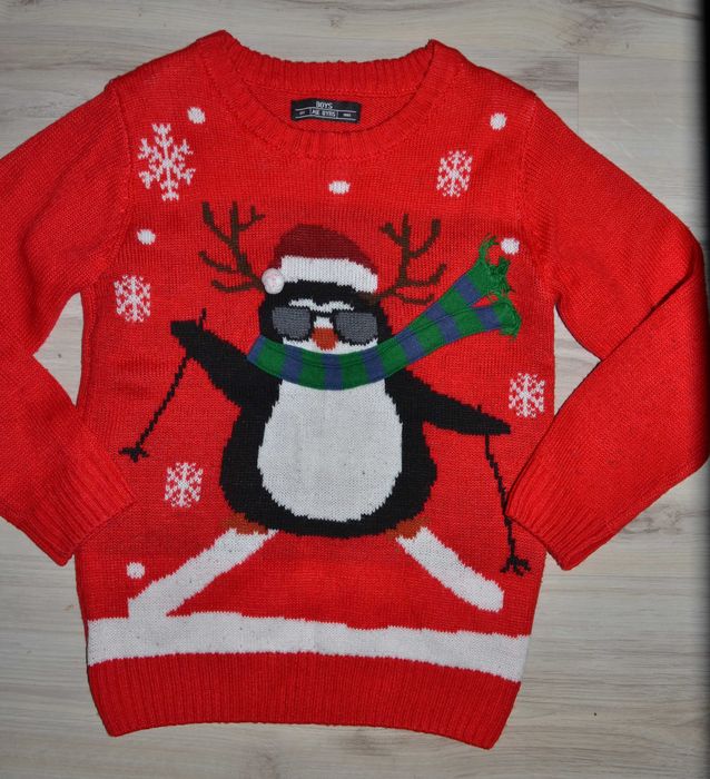 311* Świąteczny sweter pingwin 7/8 lat_ 122/128 cm