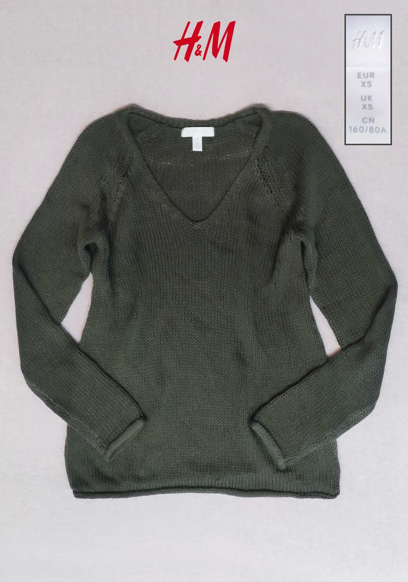 H&M Super Sweter XS pulower khaki zielony oliwkowy długi rękaw 34