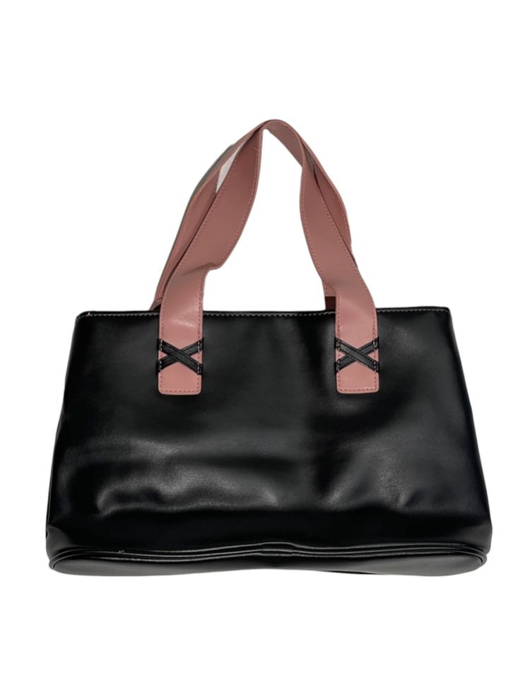 Черно-розовая кожаная сумка