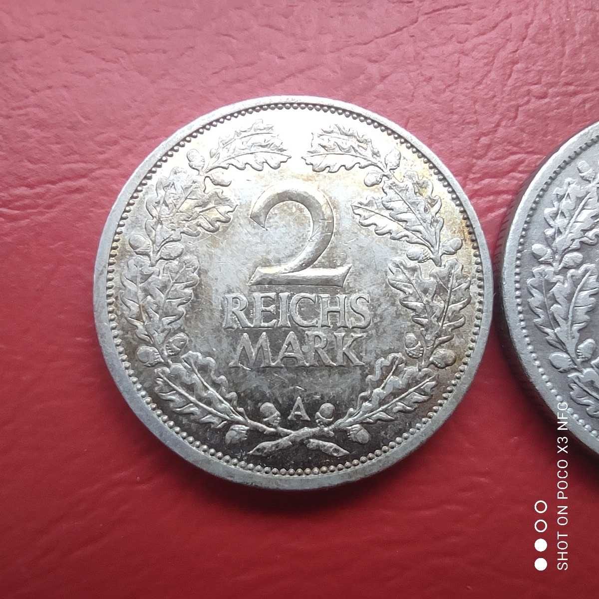 Monety srebrne 2 Reichsmarki Niemcy 1926 typ A i D srebro ag ładne.