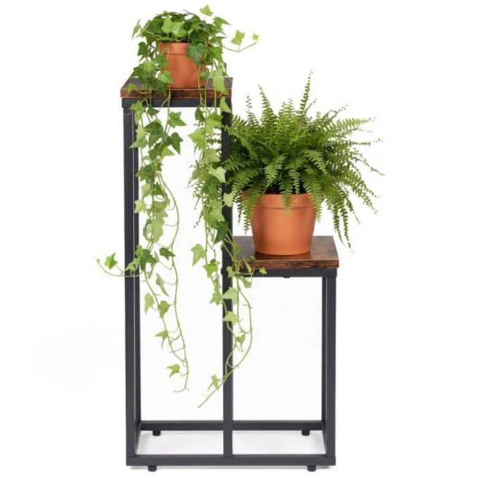 Nowoczesny kwietnik loft – stojak na kwiaty 2 półki metal + drewno