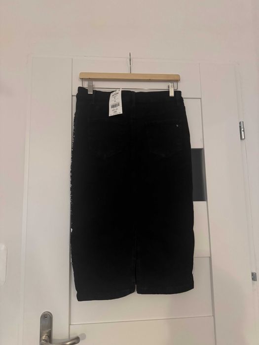 Jeansowa midi spódnica Next 10 38 M cekinowa metki jeans ołówkowa