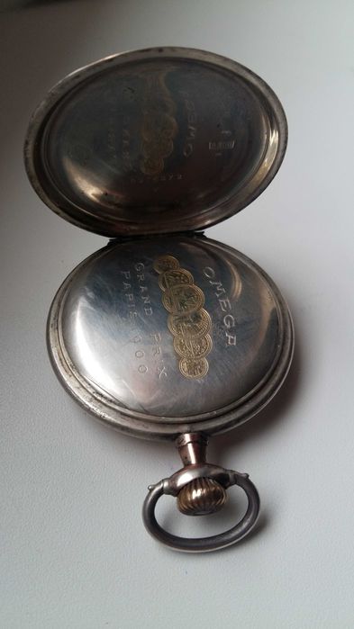 Zegarek kieszonkowy-dewizka Omega G Prix srebro 800 antyk.