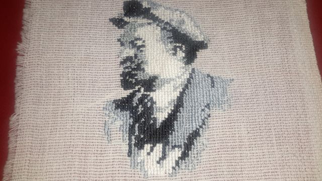 Портрет Ленин профиль ручная работа вышивка крестиком винтаж