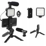 Statyw Uchwyt Tripod Z Lampką i Mikrofonem zestaw do nagrywania