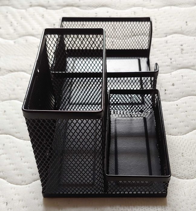 Przybornik/Organizer Na Biurko Metalowy 3 Komory Czarny