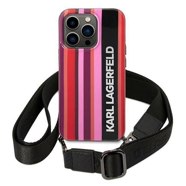 Etui na iPhone 14 Pro 6,1" Karl Lagerfeld Color Stripes Strap Różowy