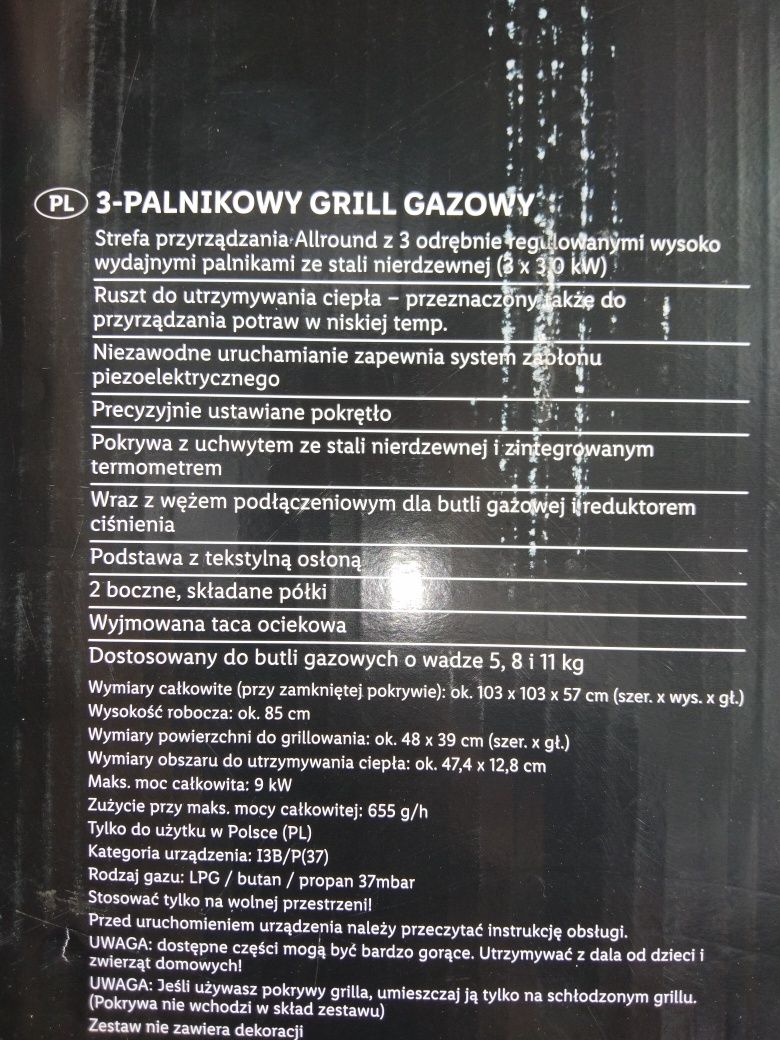 Grill gazowy nie używany gwarancja 3 lata, paragon, wąż z reduktorem