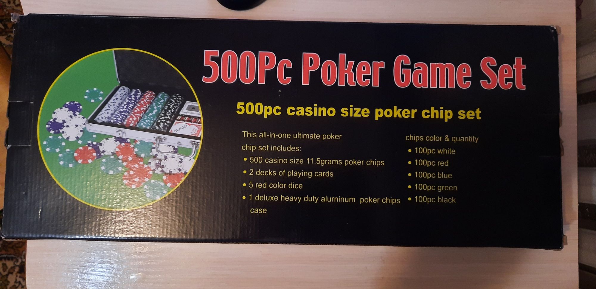 Покерний набір UNI в алюмінієвому кейсі, з 2 колодами  карт і 500 фішо
