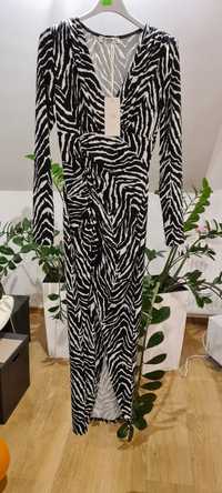 Sukienka zebra rozporek z rozcięciem