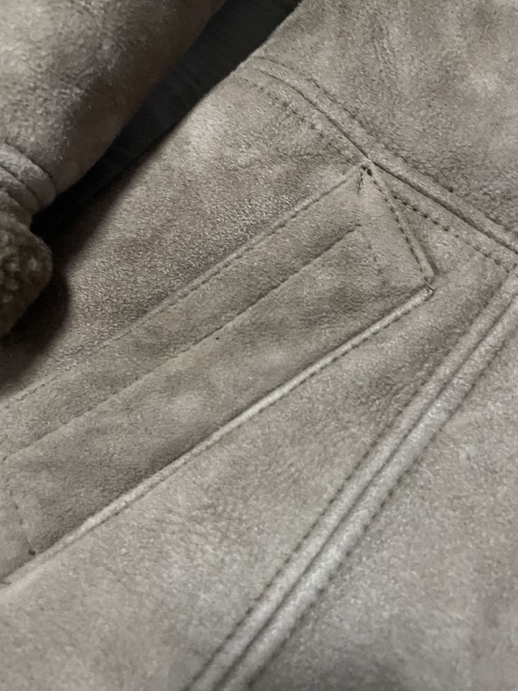 Męski płaszcz kożuch vintage prawdziwa skóra 54 XL