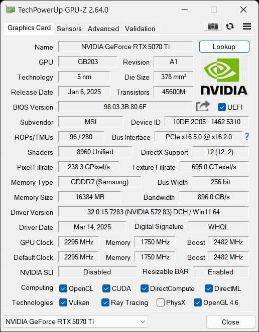 MSI Nvidia GeForce RTX 5070 Ti 16G VENTUS 3X OC