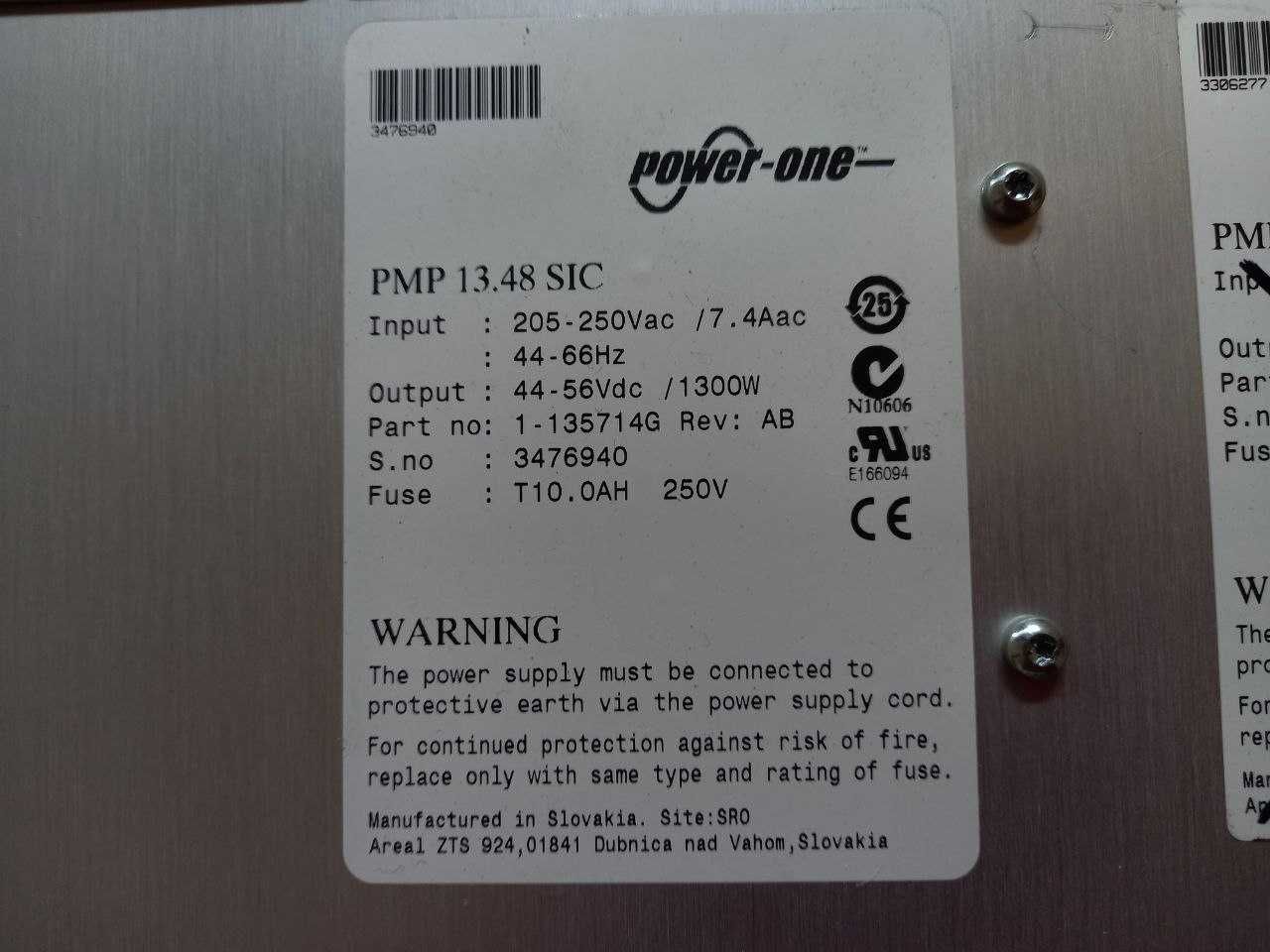 Блок живлення з регулюванням напруги 47-59В 25А Power One 1300W 48В