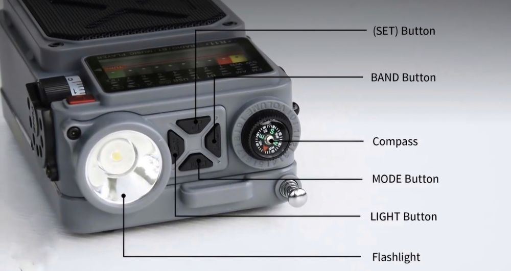 Радіоприймач аварійний R11+ Bluetooth колонка, ліхтарик, сонячне живл.