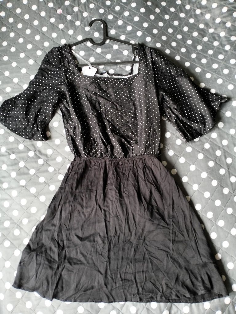 Tezenis, krótka czarna damska sukienka, groszki, wiskoza, r. S/36