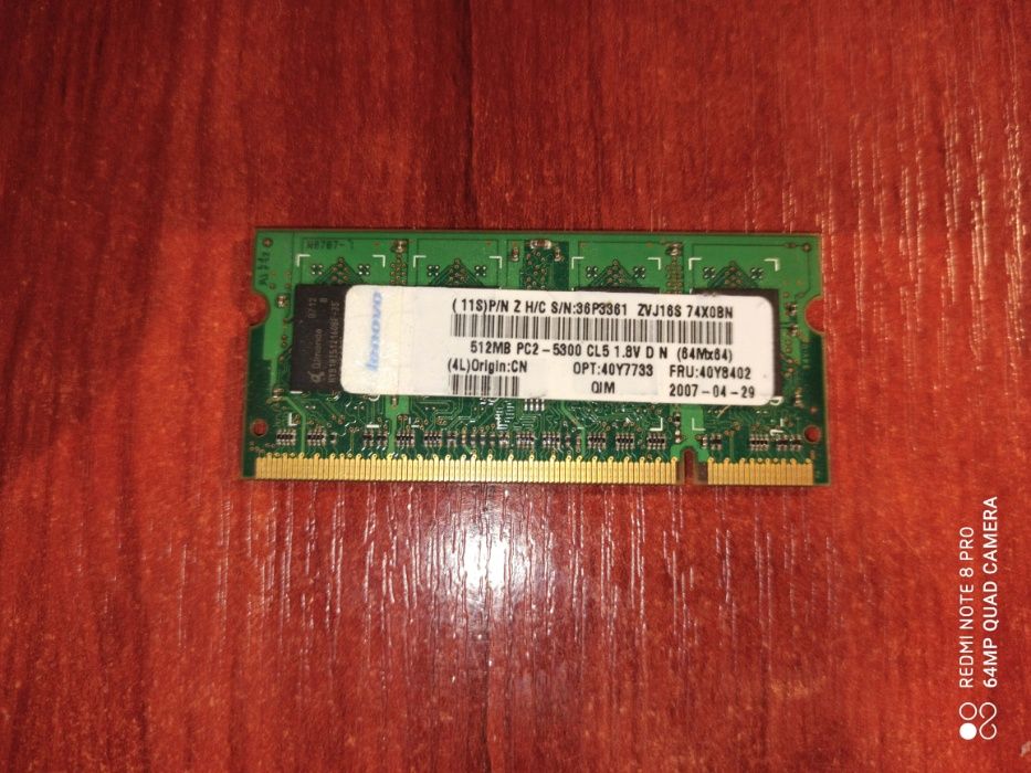 Laptop Pamięć RAM SODIMM Lenovo 512MB 2Rx16 PC-5300S-555-12-A0 Noteboo