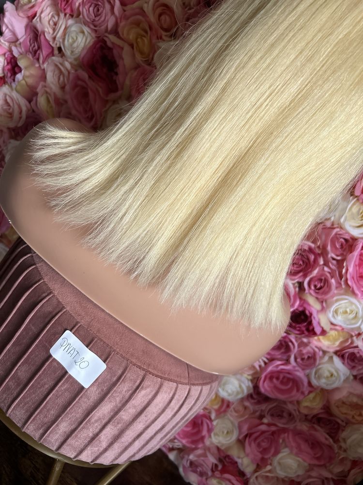 Peruka jasny blond z grzywką naturalne włosy ludzki włos human hair