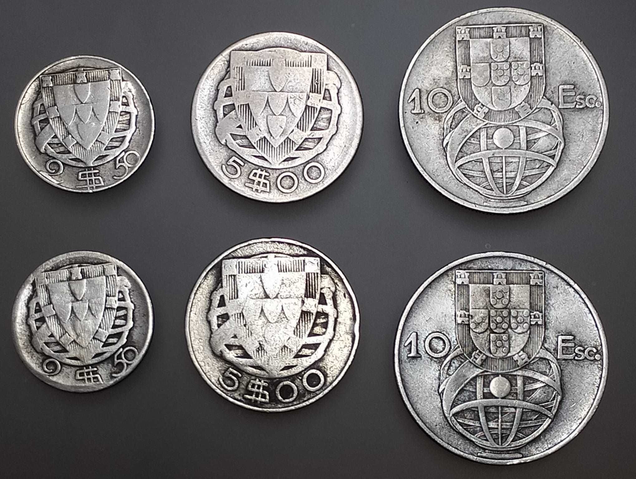 Moedas 2$50, 5$00 e 10$00 de Prata