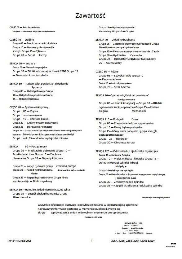 Instrukcja Napraw John Deere 2254, 2256, 2258, 2264, 2266 PL