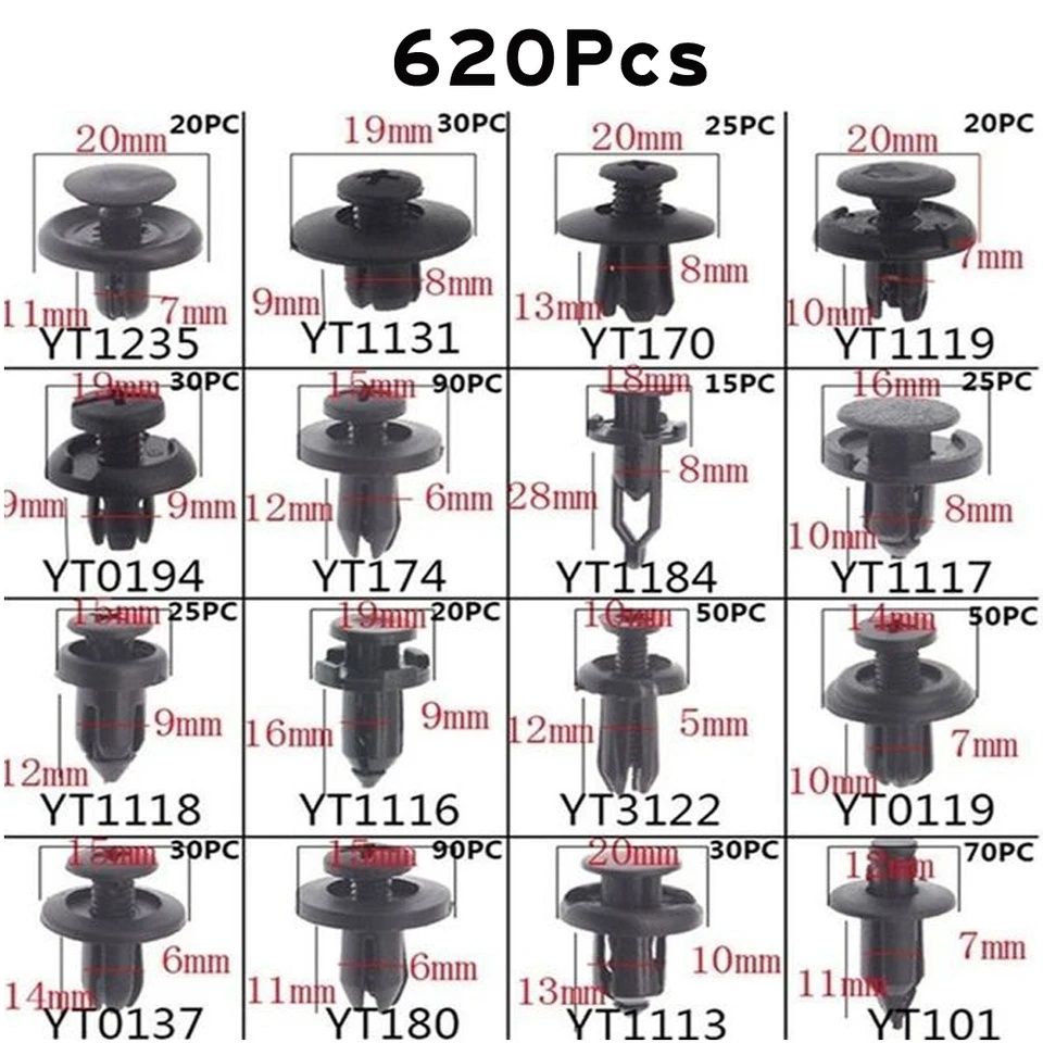 620 peças molas de plástico rebites auto moto
