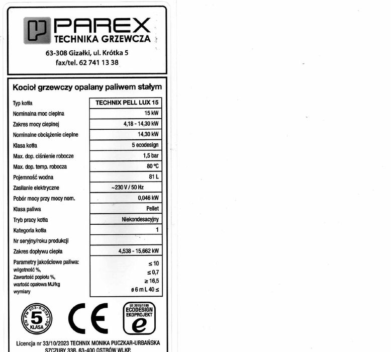 Technix Pell Lux 15 kW - cena z dostawą i montażem