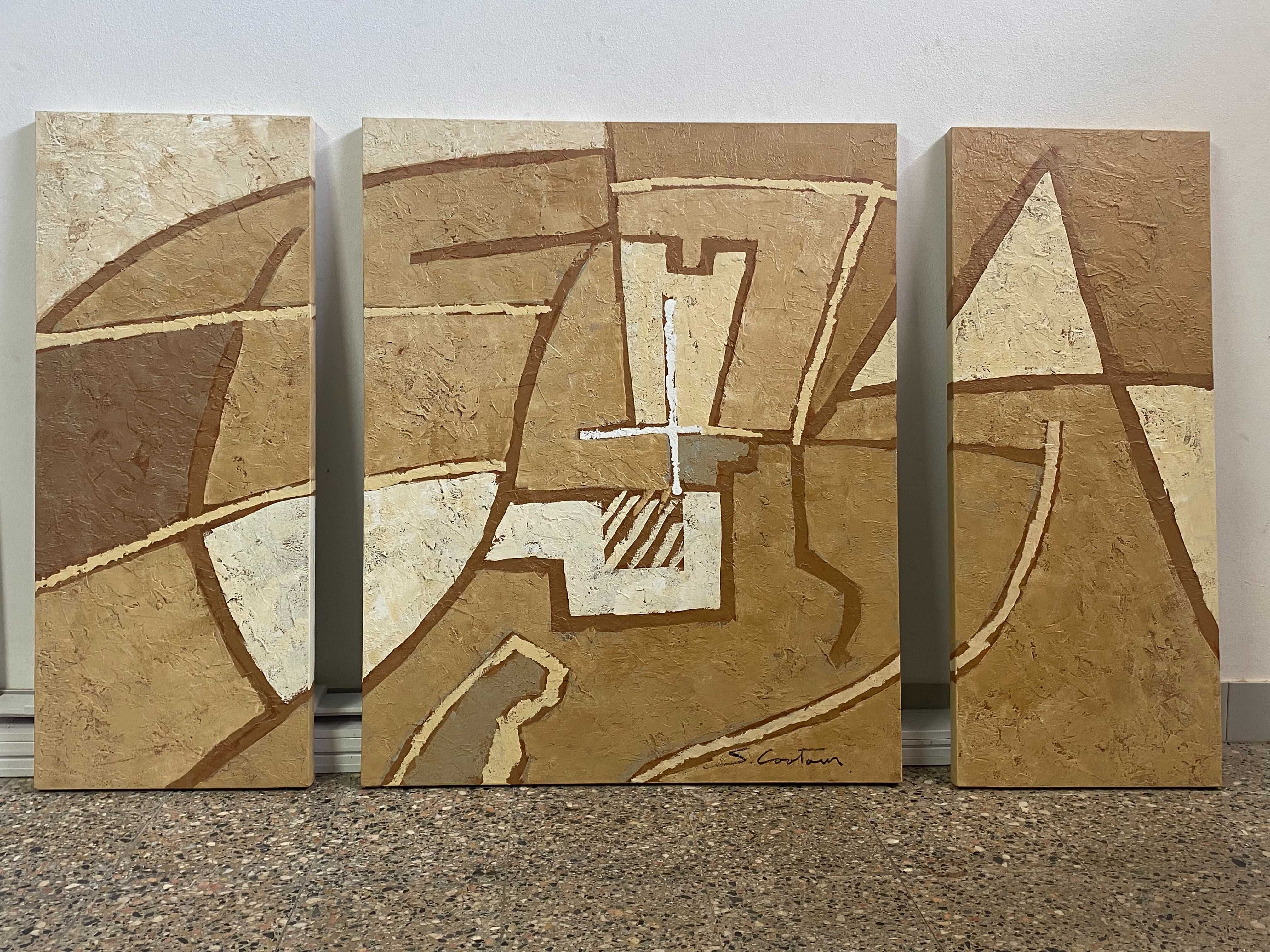 Quadro tríptico com motivos abstractos