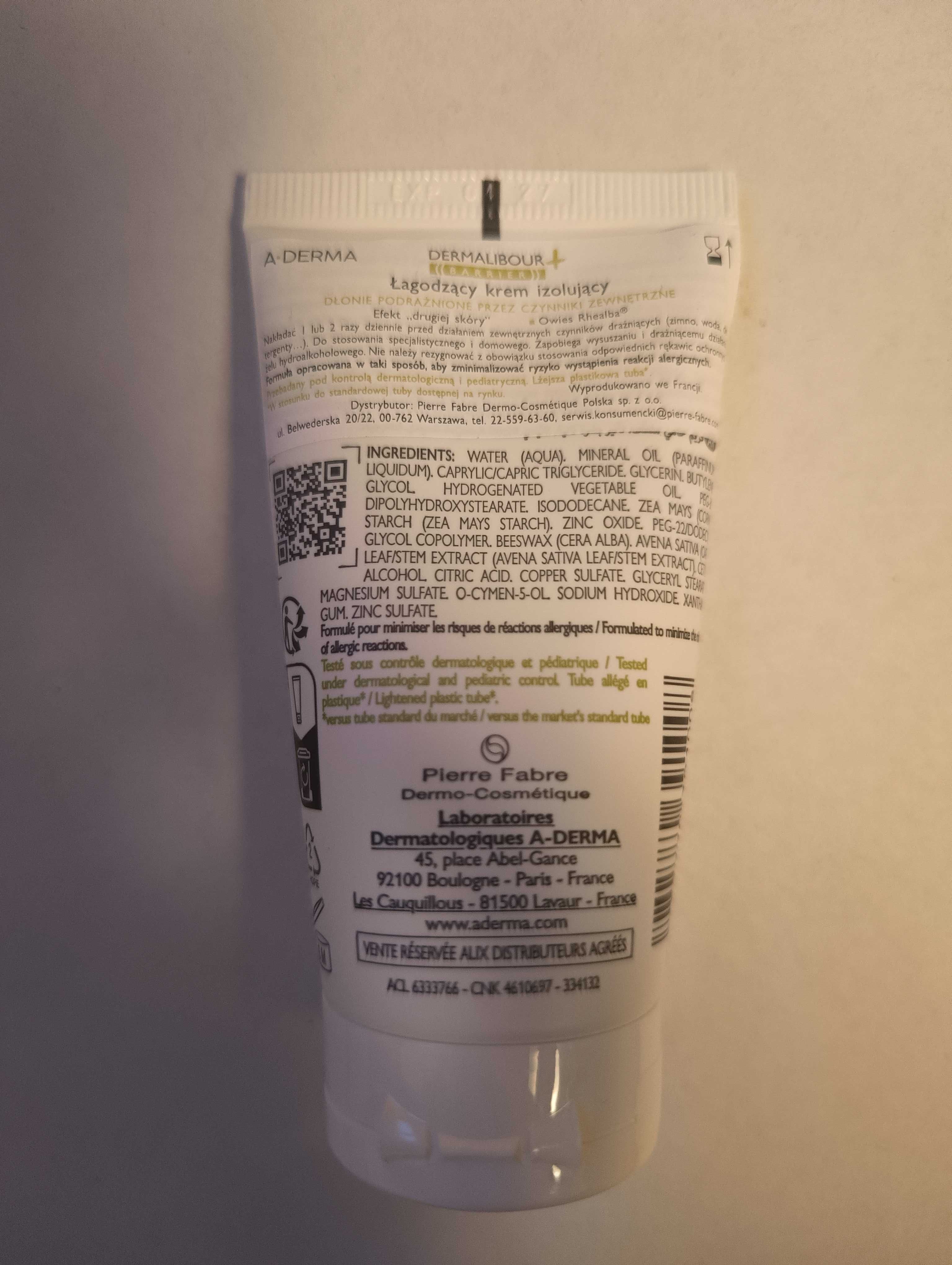 A-derma dermalibour barrier łagodzący krem izolujący do rąk 50ml