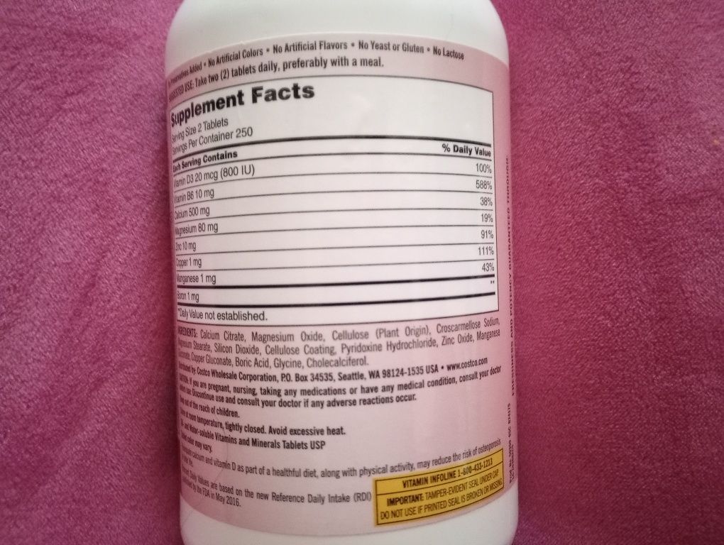 Kirkland calcium citrate magnesium zinc D3 500 tabletek USA