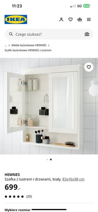 Hemnes Szafka z lustrem i drzwiami, biały, 83x16x98 cm