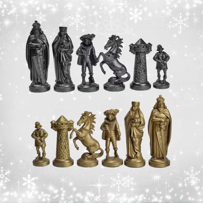 Szachy dla dzieci szachownica drewniana figury średniowieczne