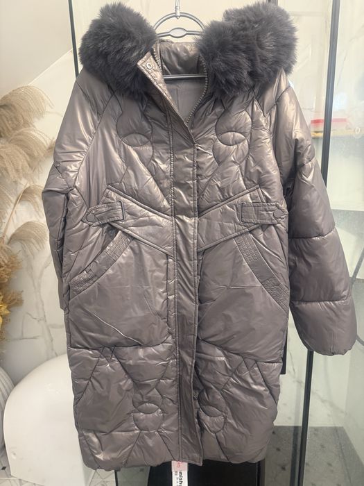 Kurtka puchowa parka S, M szary kołnież  odpinany