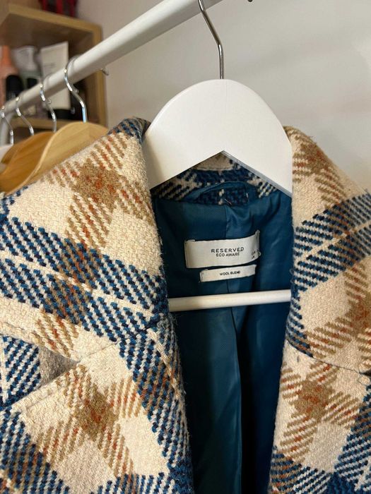 шерстяне пальто в клітинку reserved / пальто максі / картате пальто