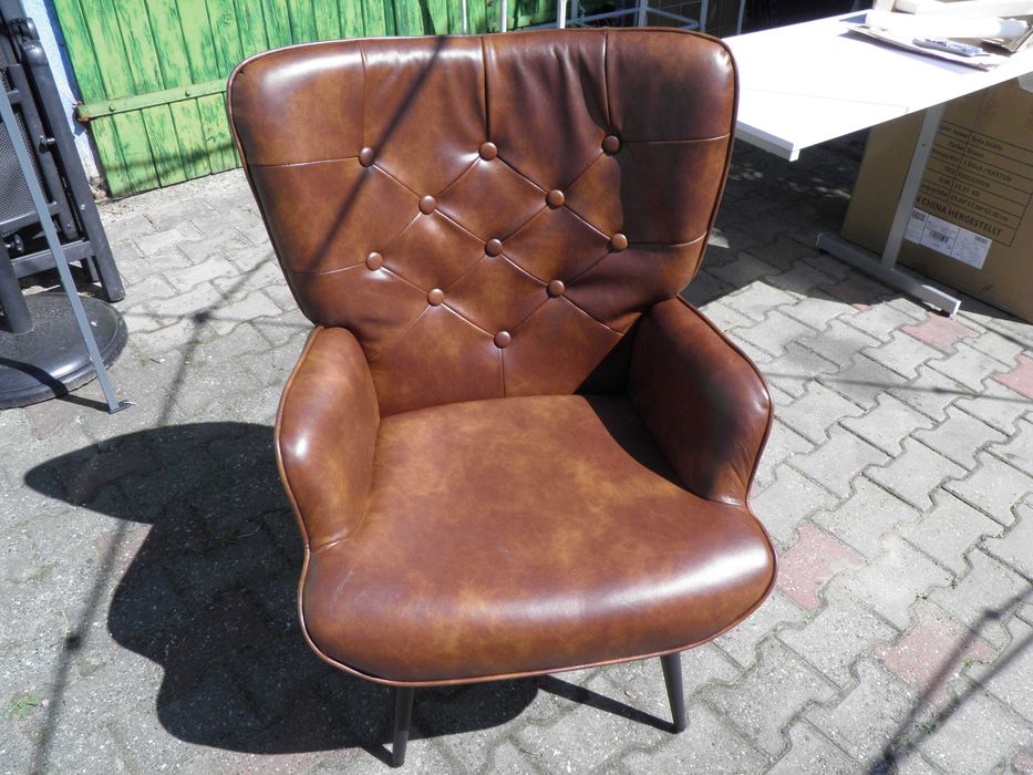 elegancki fotel skóropodobny brązowy pikowany
