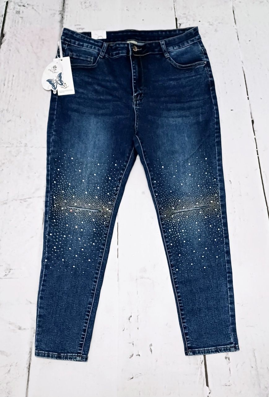 Nowe spodnie jeansowe cyrkonie dziury L XL