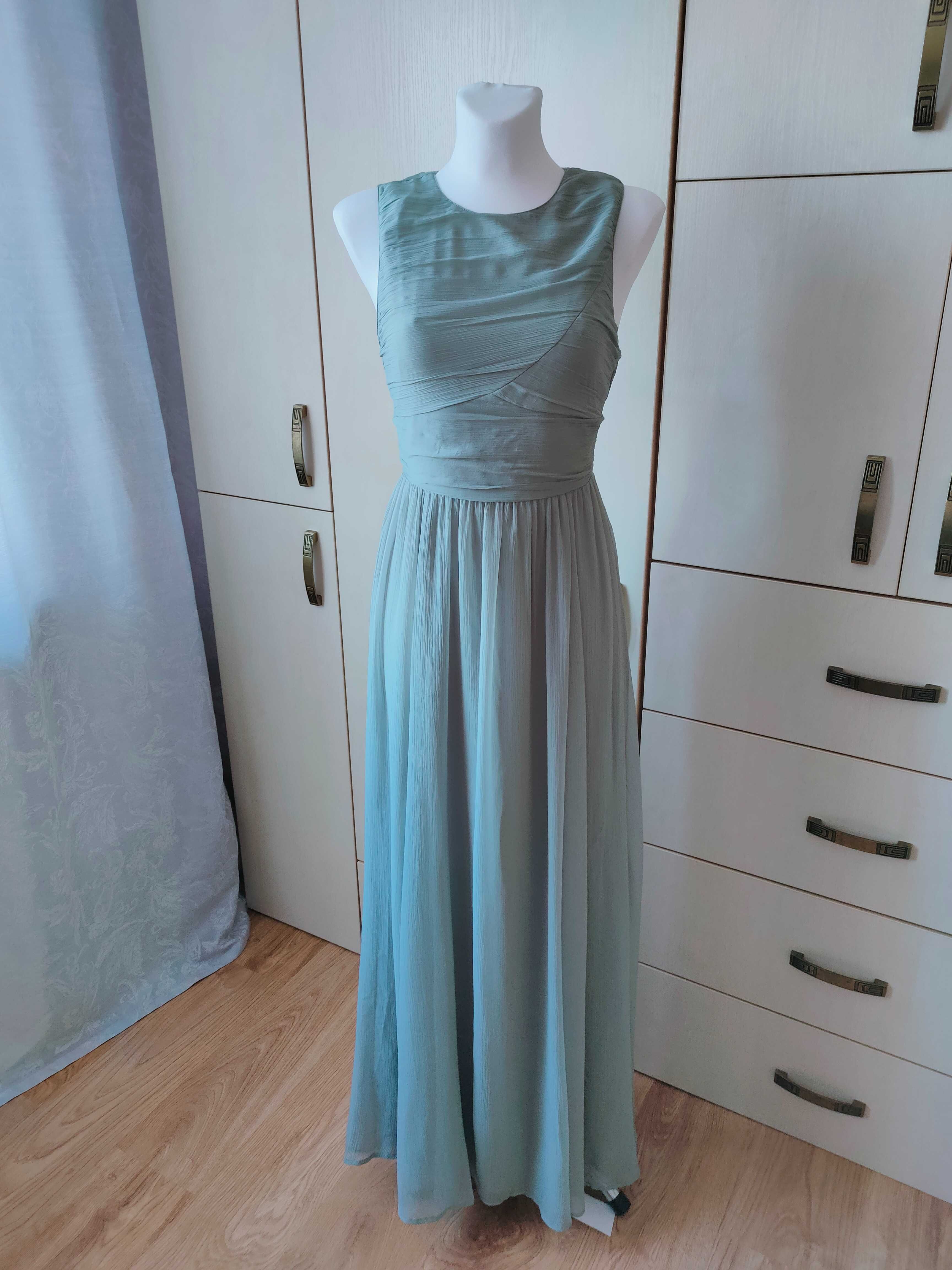 NOWA miętowa szyfonowa sukienka maxi z drapowaniem r. 38 (S) Asos