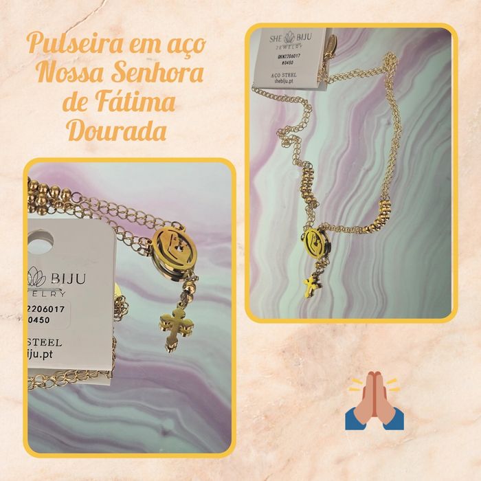 Pulseira em aço dourado Nossa Senhora de Fátima
