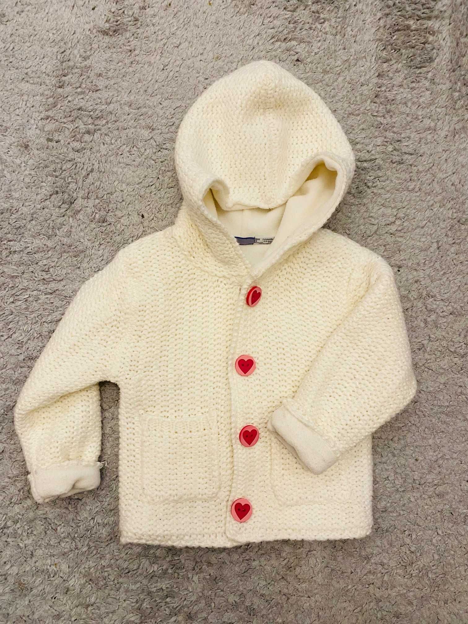 Gruby biały sweterek kurteczka wiosenna dla dziewczynki 62-68