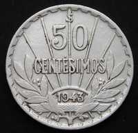 Urugwaj 50 centimes 1943 - Artigas - srebro