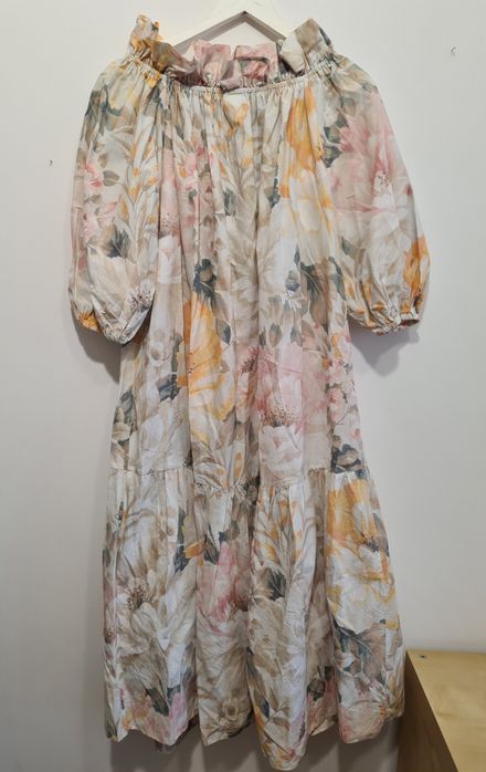 Sukienka midi długa H&M pastelowe duże kwiaty luźna XS S M