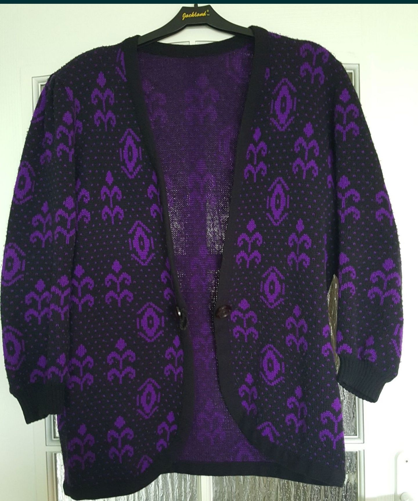 KARDIGAN, sweter czarno - fioletowy,  DUŻY rozmiar, vintage