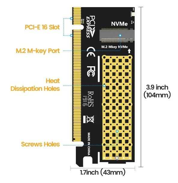 Adaptador SSD PCIE X16

Adaptador PCIE X16 marca JEYI-M.2 SSD NVME, PC